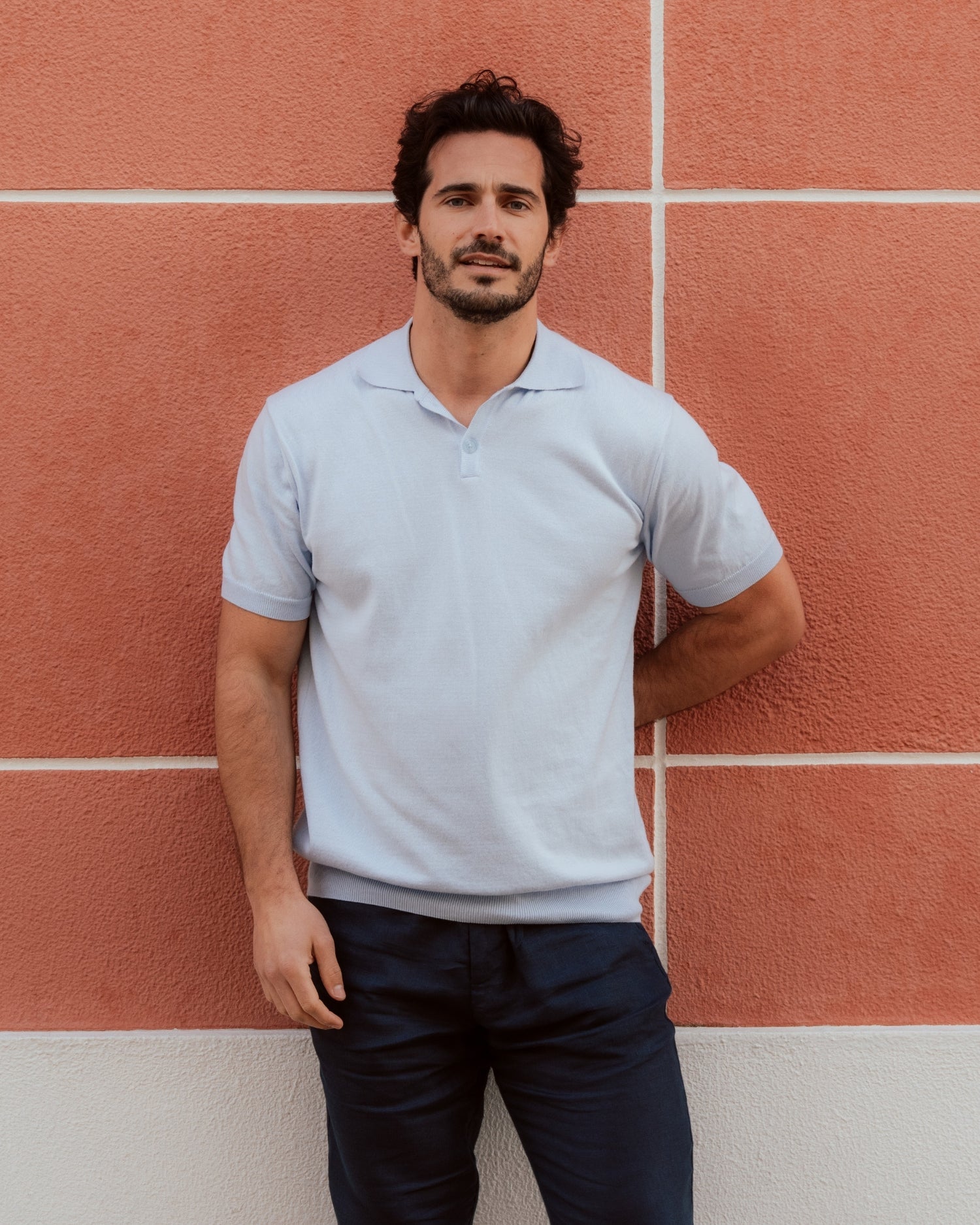 Knitted Polo Shirt Light Blue – THE RESORT CO
