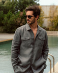 Linen Overshirt Charcoal - THE RESORT CO
