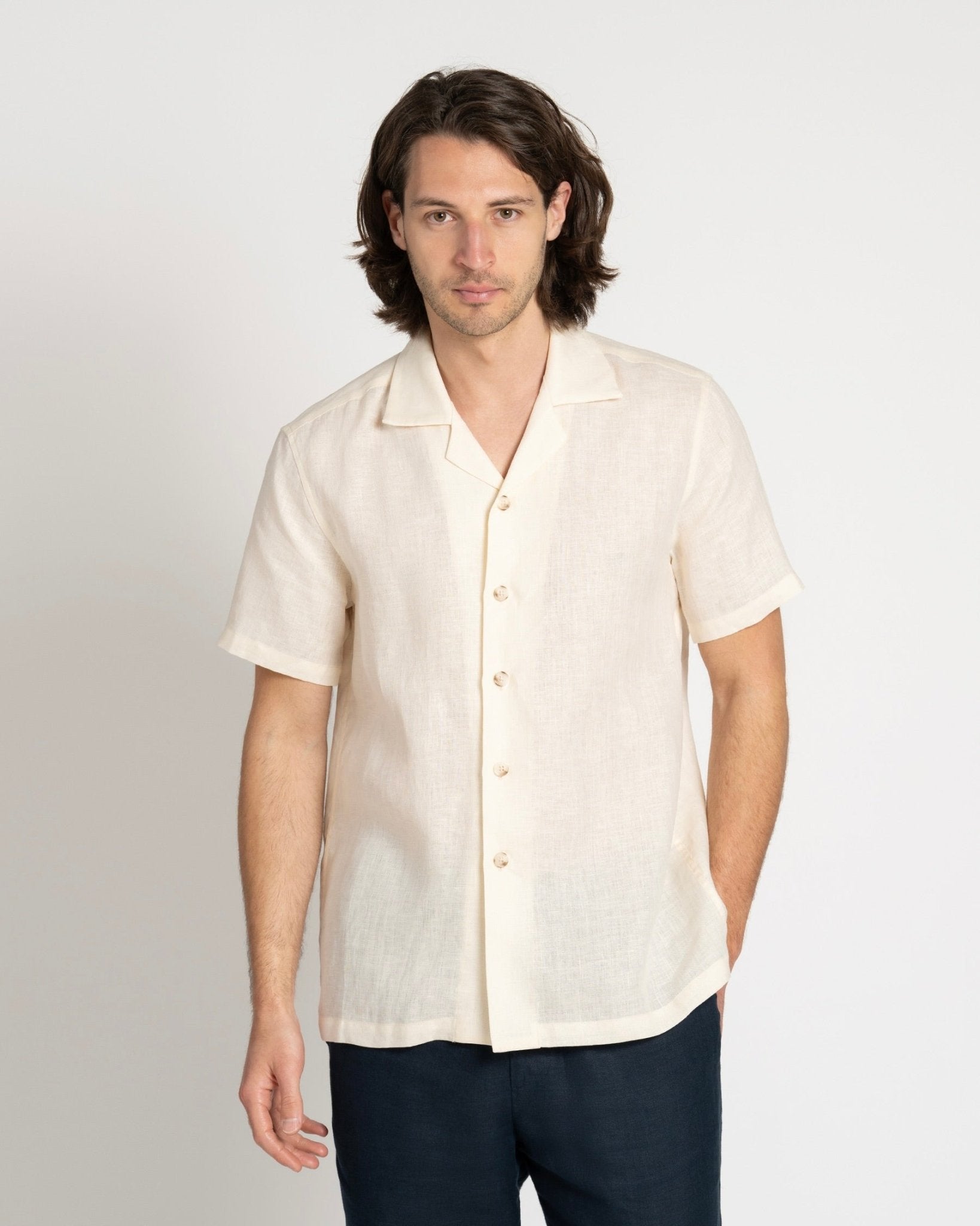 Linen Resort Shirt Ivory, L Linen Resort Shirt Ivory, L