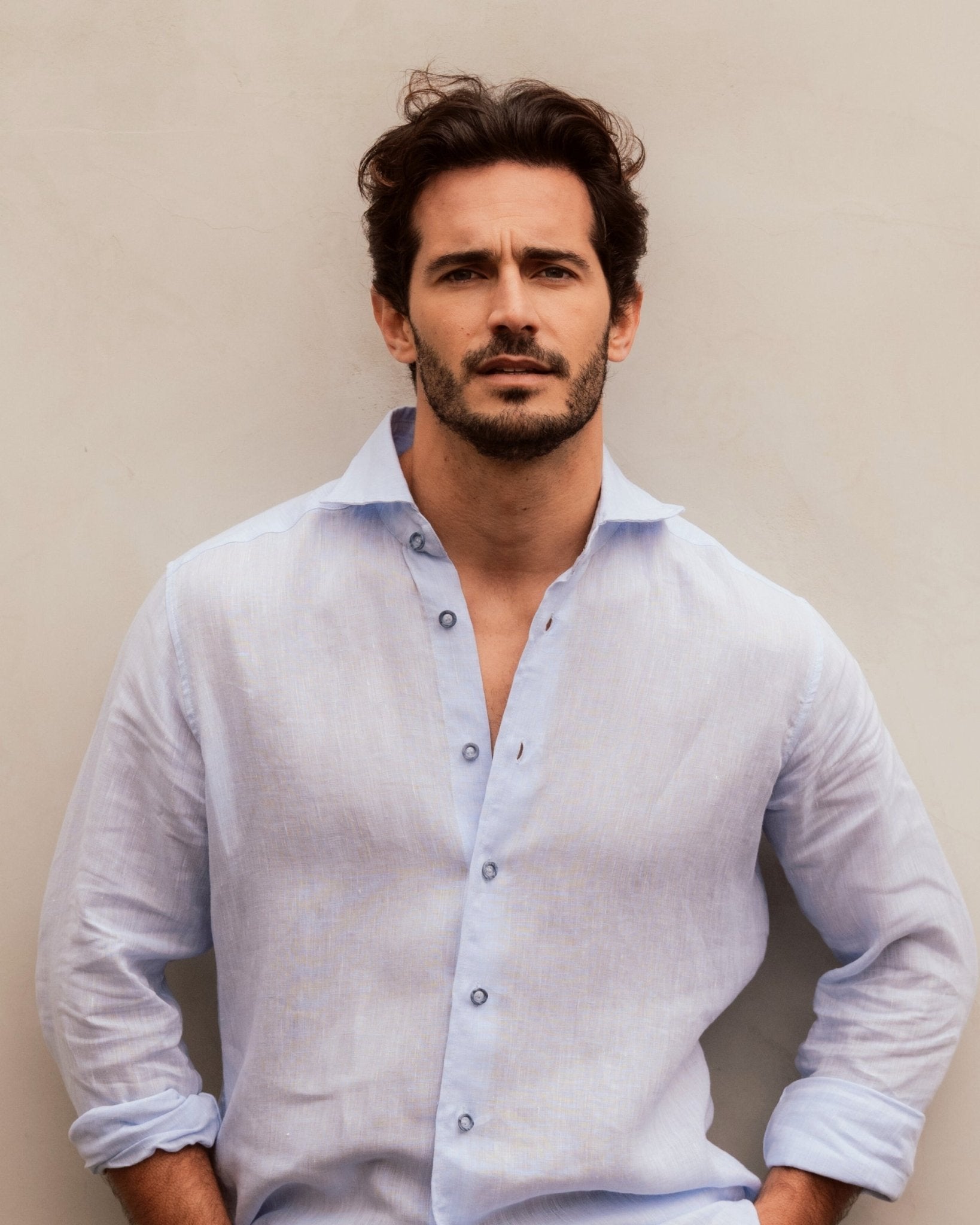 Long-sleeve Linen Shirt Light Blue, M