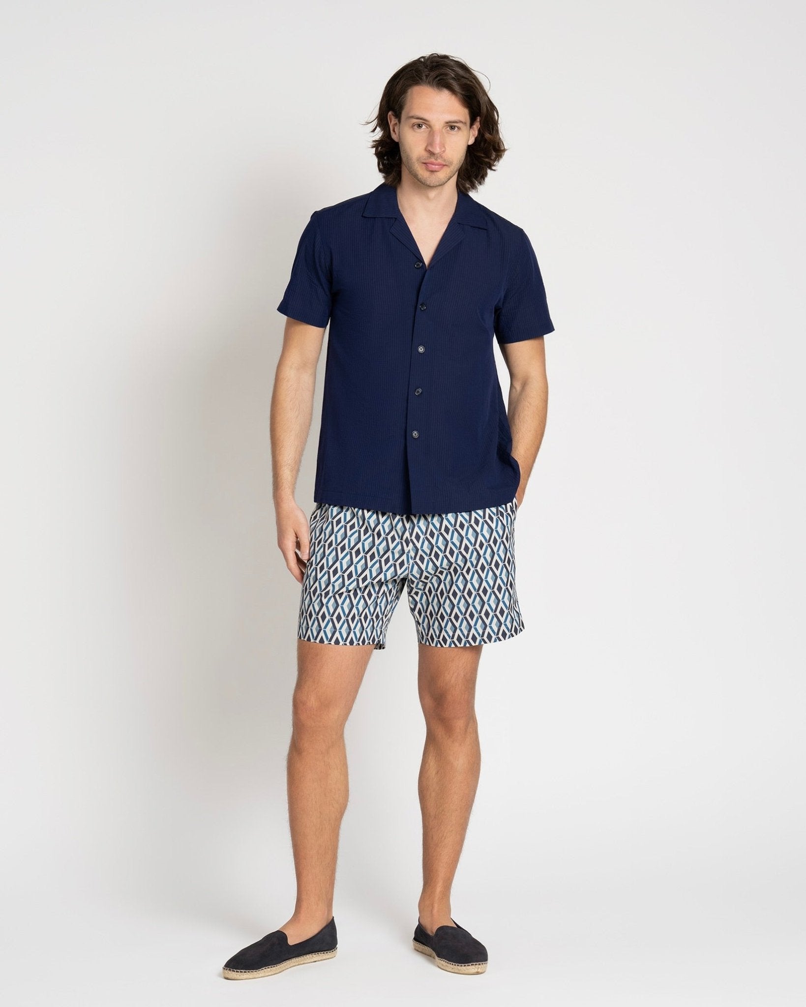 Seersucker Resort Shirt Navy – THE RESORT CO