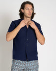 Seersucker Resort Shirt Navy - THE RESORT CO