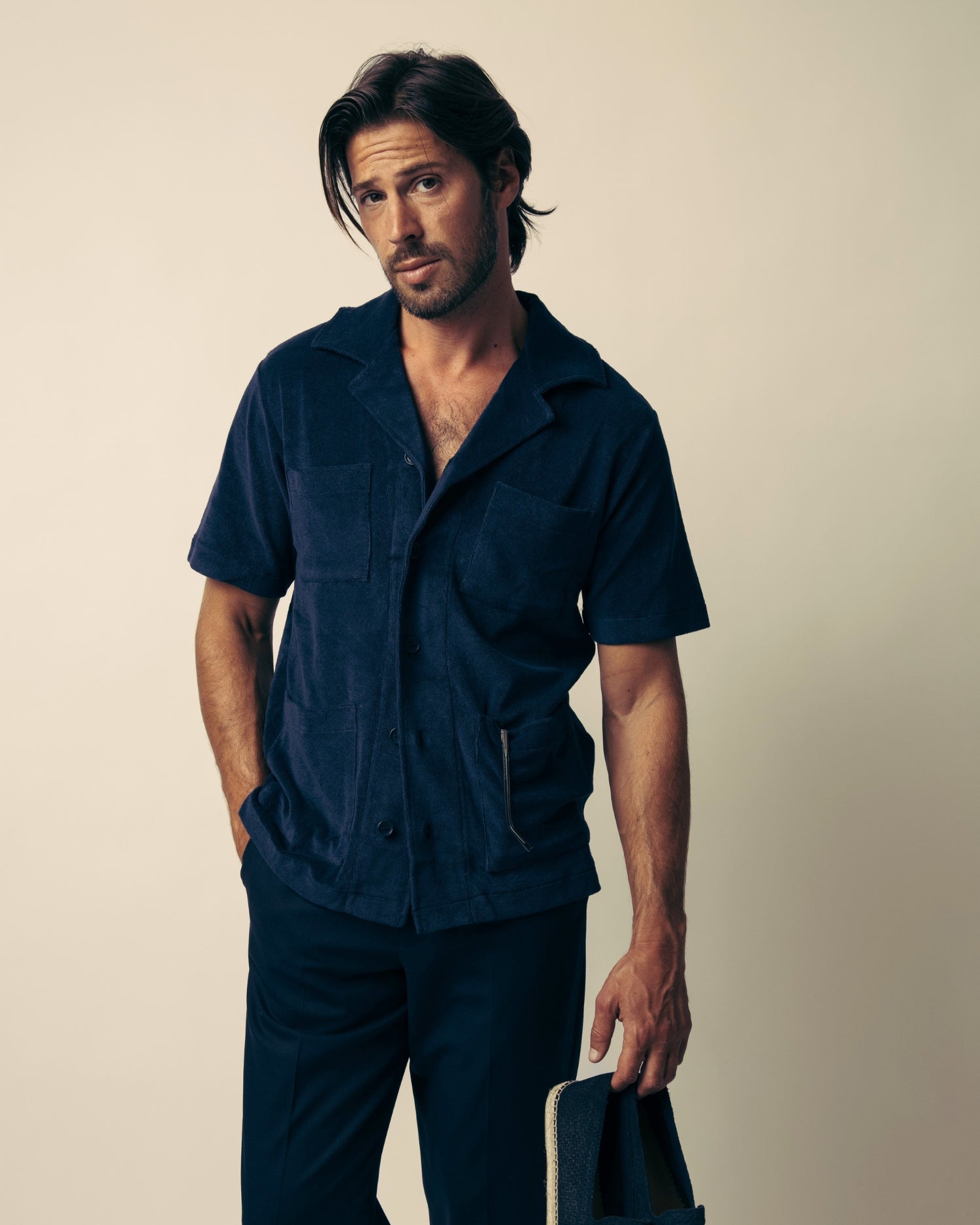 Terry Pocket Shirt Navy, M