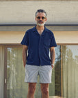 Tailored Swim Shorts Navy Stripe Seersucker - THE RESORT CO