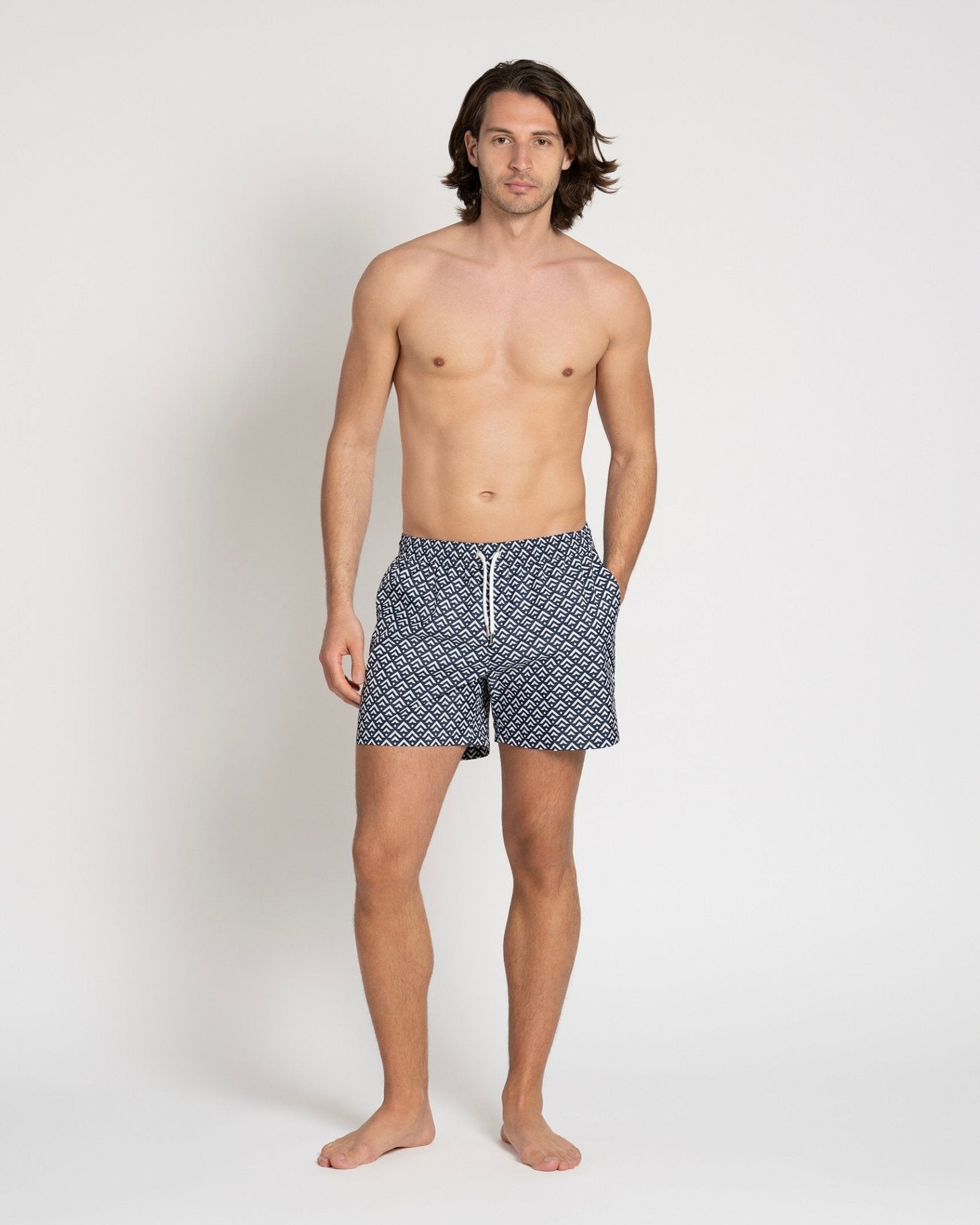 Classic Swim Shorts Navy Chevron - THE RESORT CO