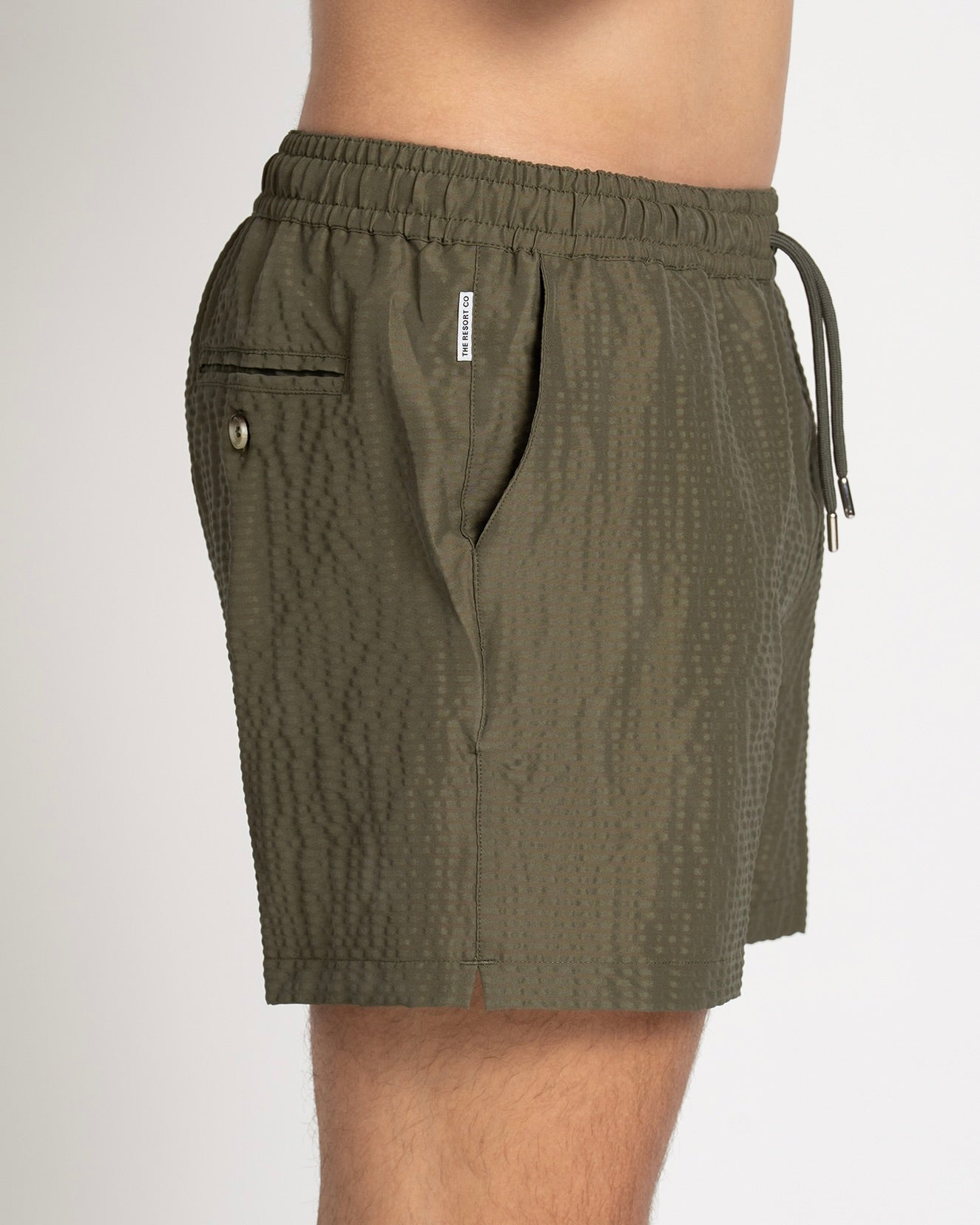 Classic Swim Shorts Olive Seersucker - THE RESORT CO