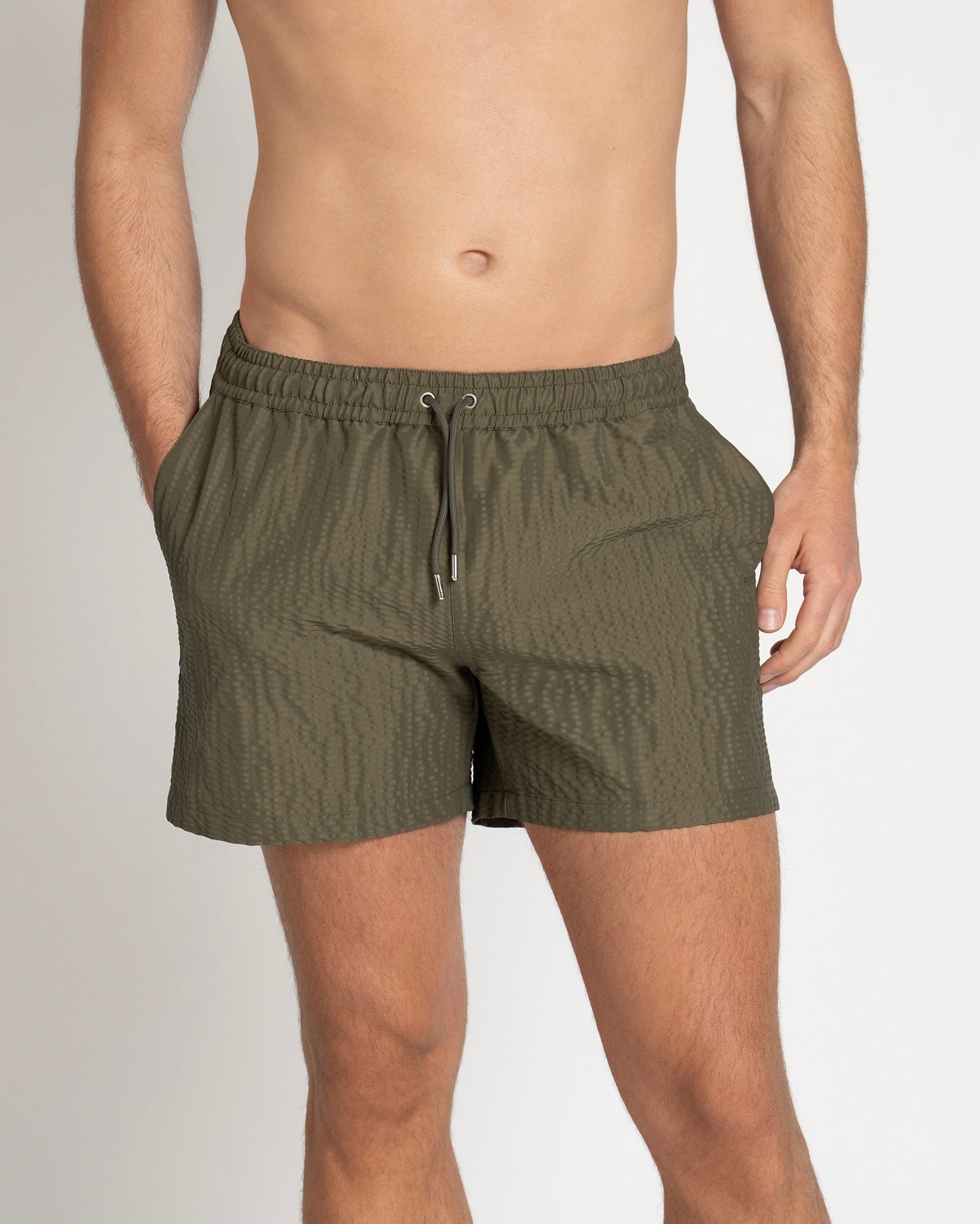 Classic Swim Shorts Olive Seersucker - THE RESORT CO