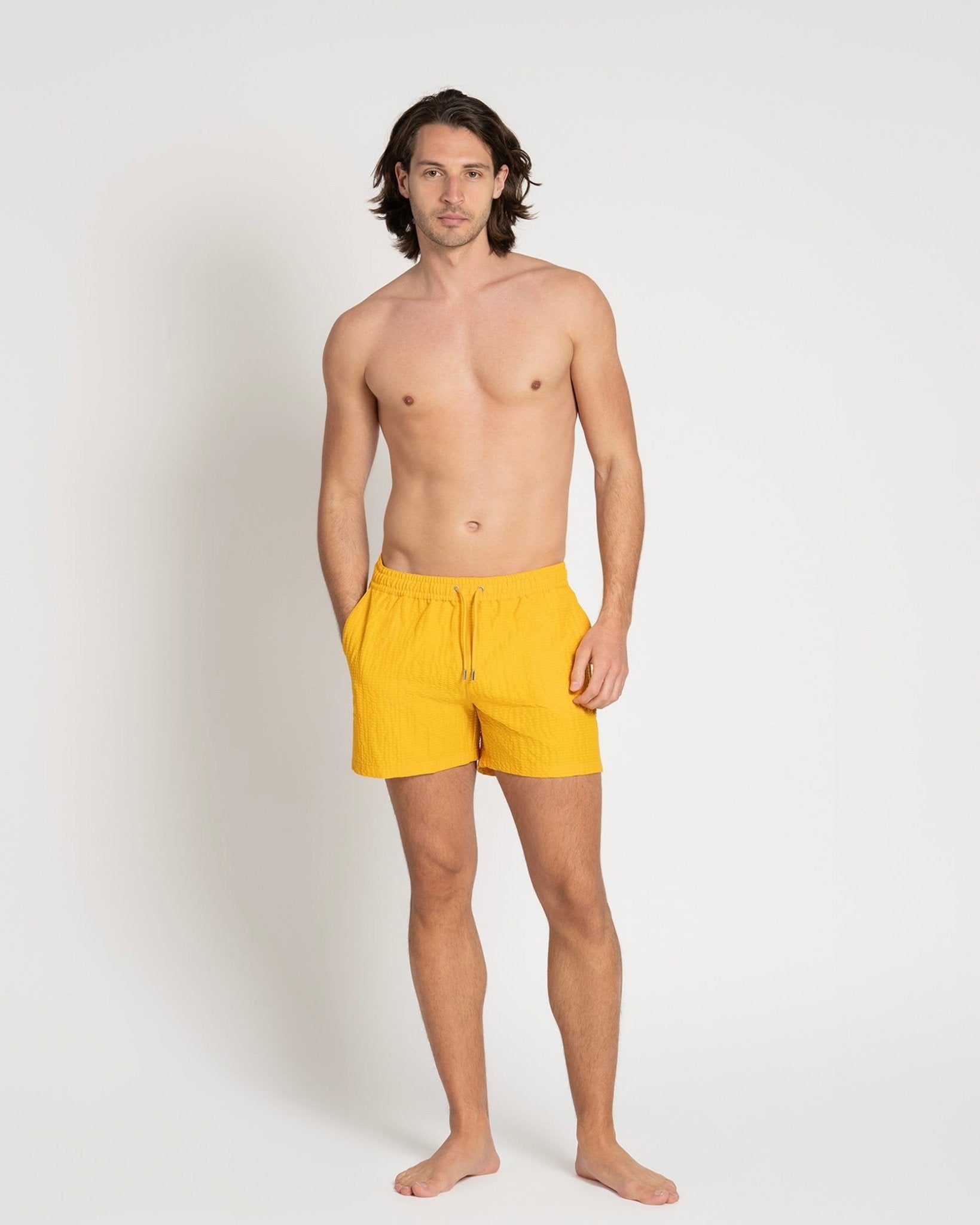 Classic Swim Shorts Yellow Seersucker - THE RESORT CO