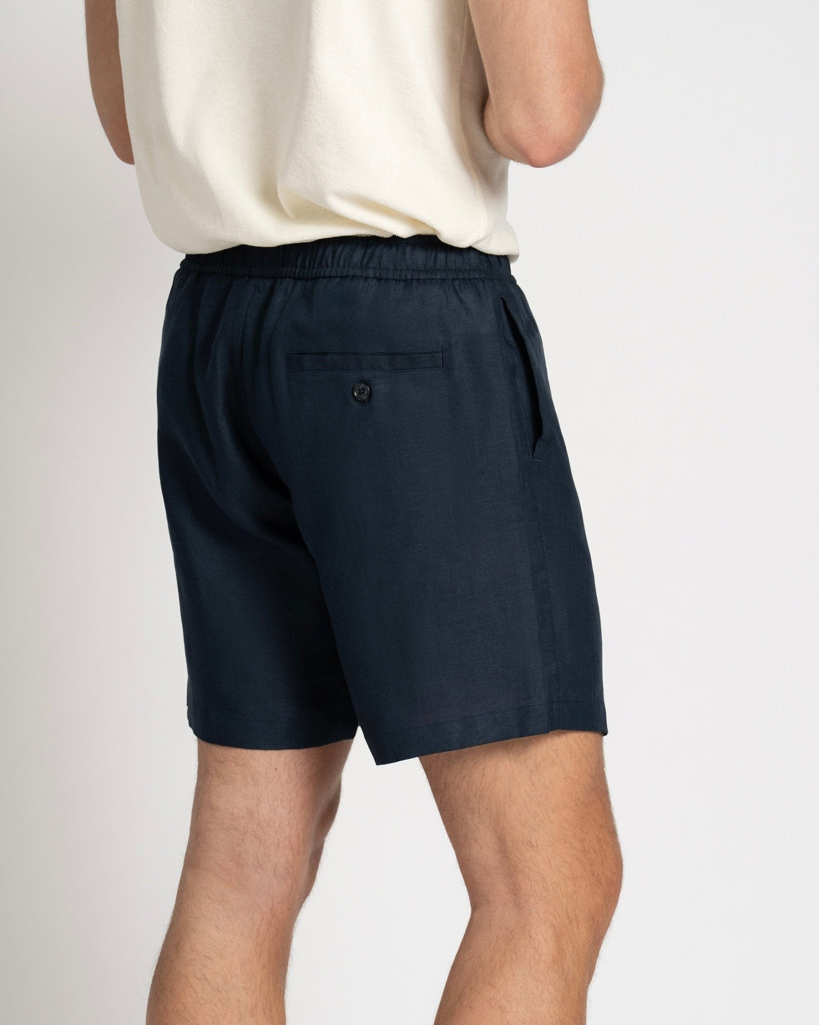 Linen Drawstring Shorts Navy - THE RESORT CO