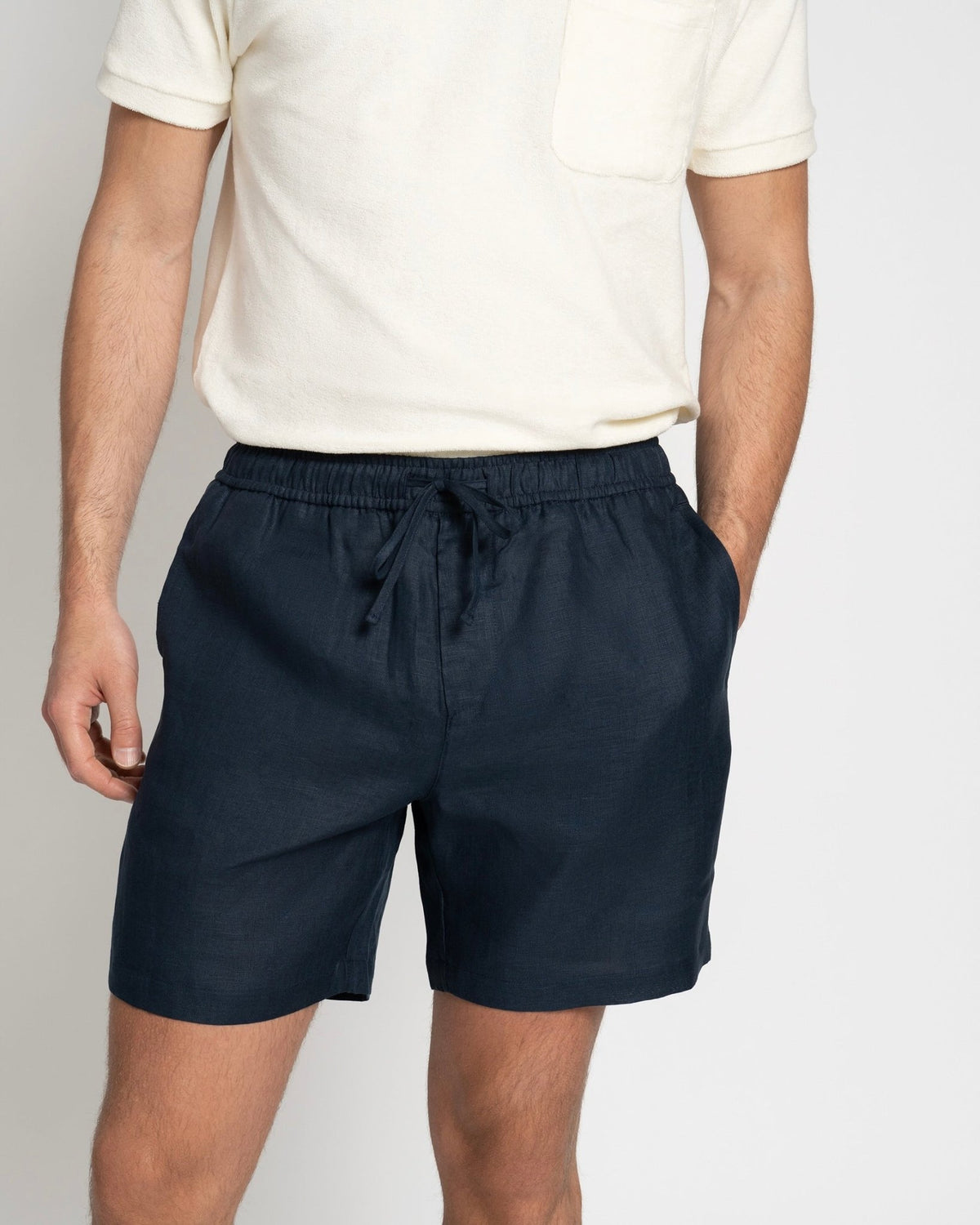 Linens Short With Drawstring Linen Drawstring Shorts Navy – THE RESORT CO