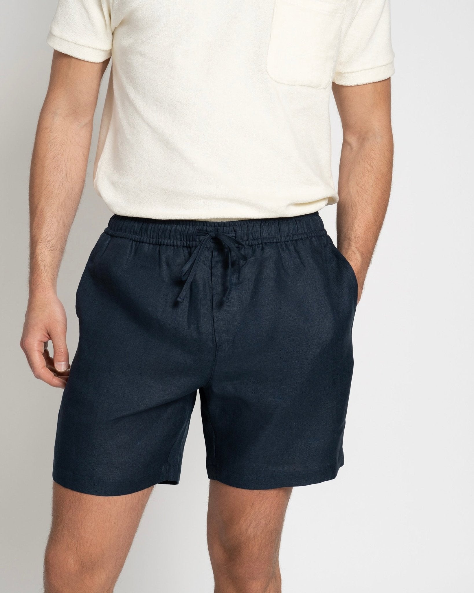 Linen Drawstring Shorts Navy - THE RESORT CO