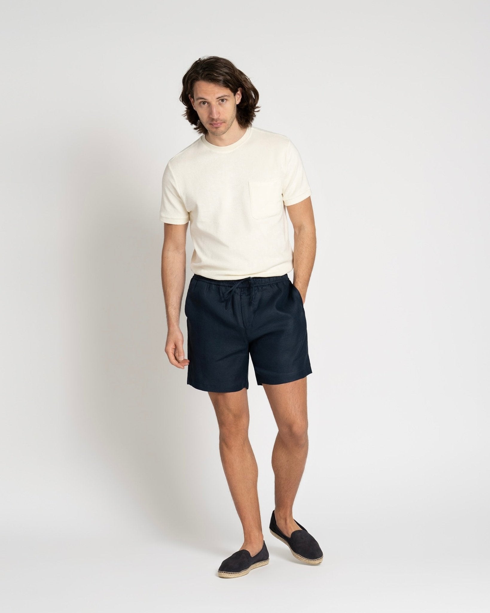 Linen Drawstring Shorts Navy - THE RESORT CO