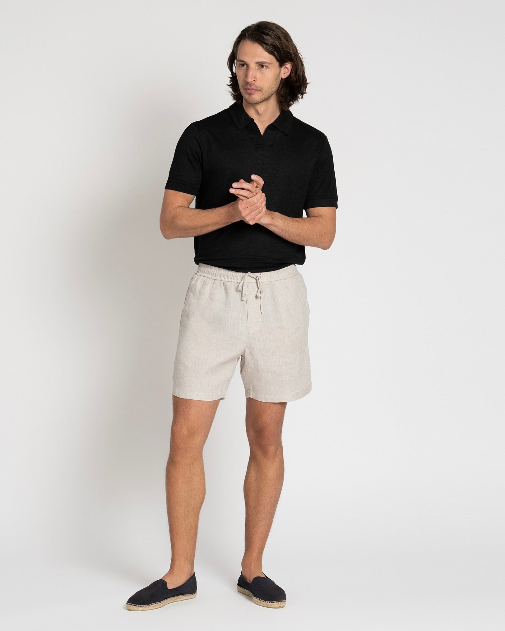 Linen Drawstring Shorts Oatmeal - THE RESORT CO