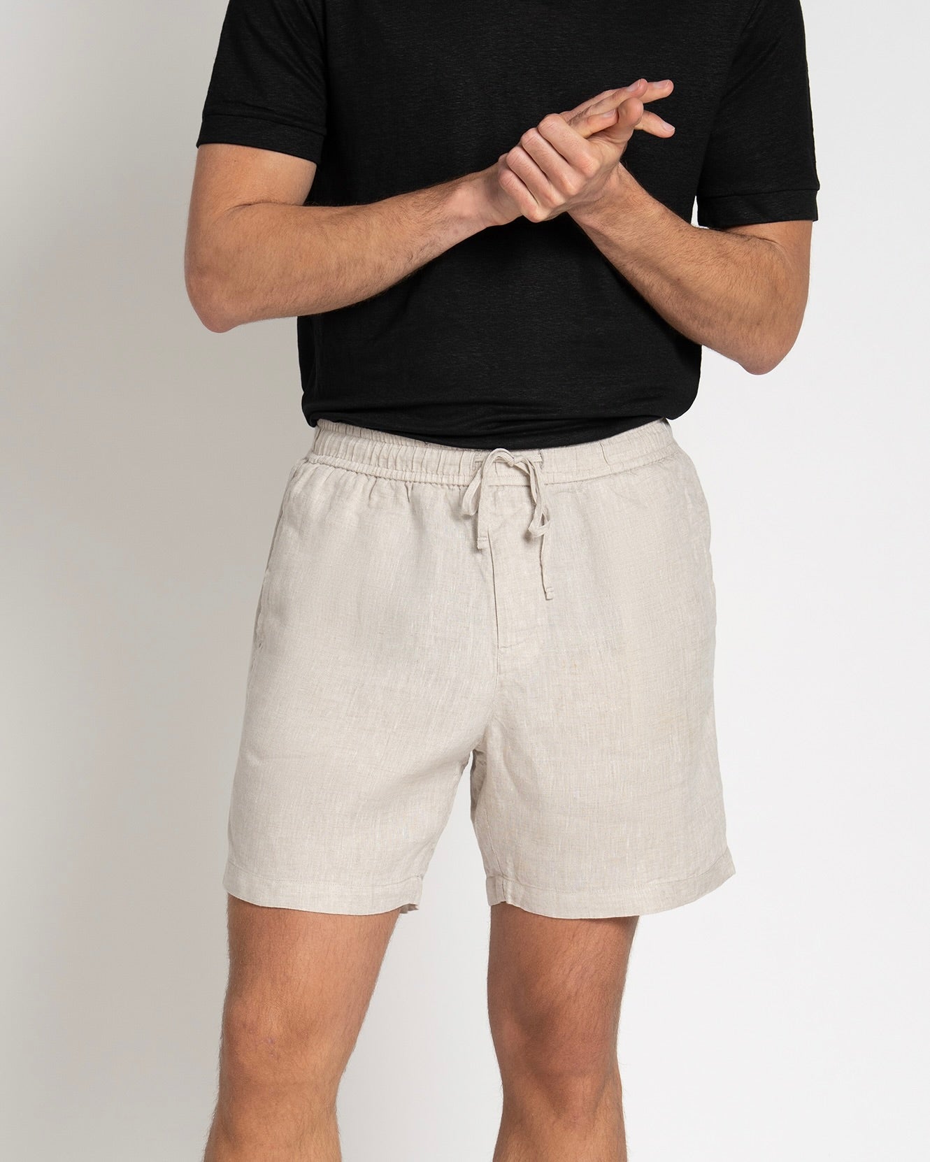 Linen Drawstring Shorts Oatmeal - THE RESORT CO