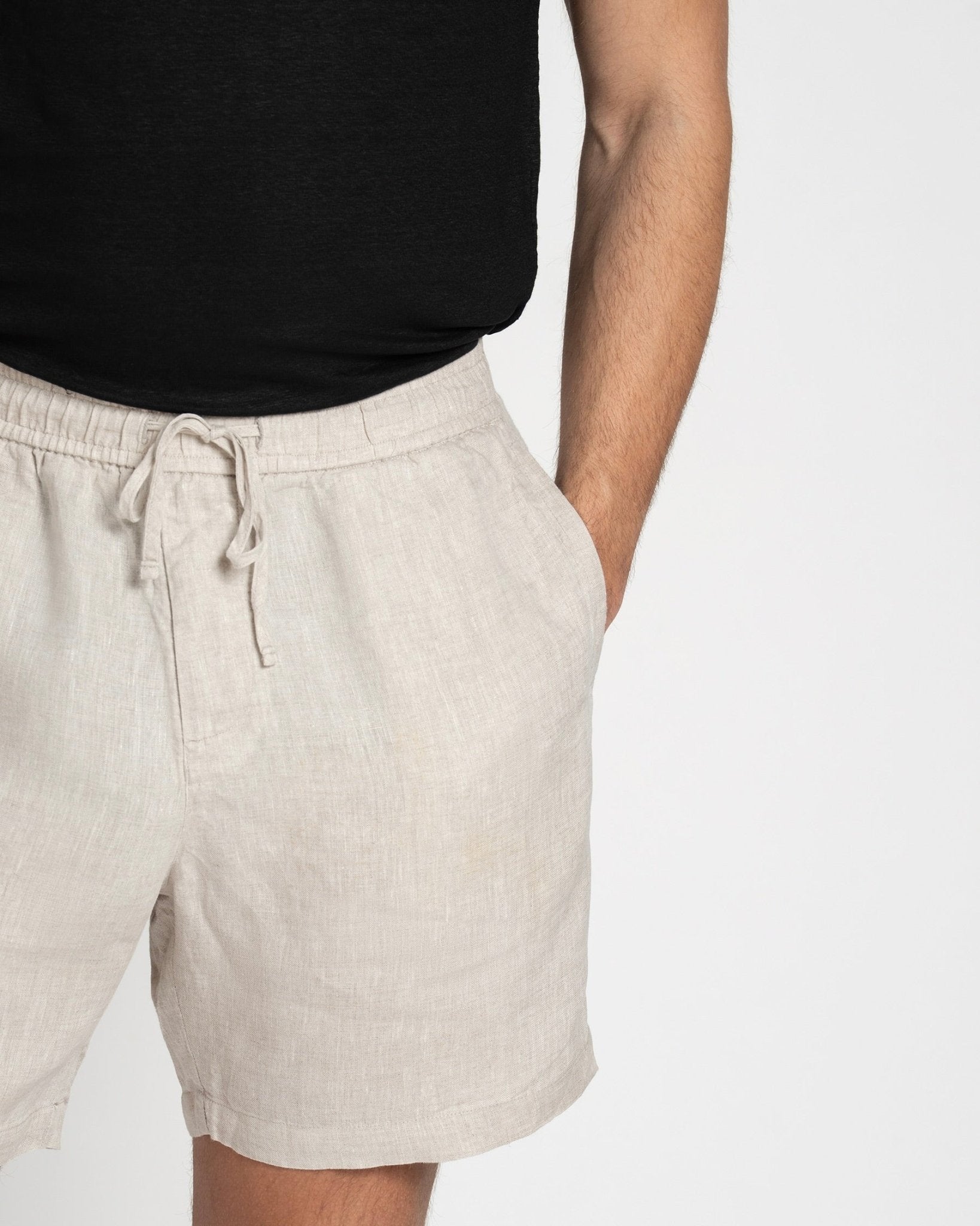 Linen Drawstring Shorts Oatmeal - THE RESORT CO