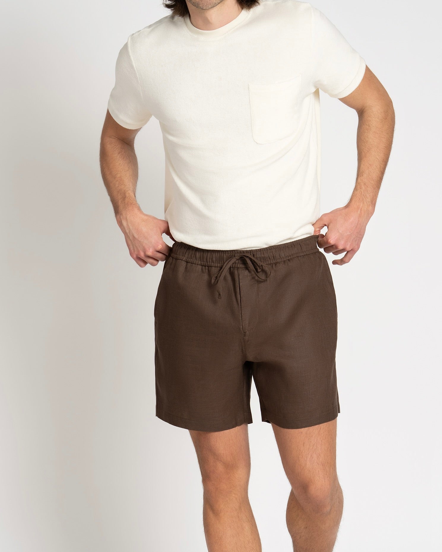 Linen Drawstring Shorts Sandalwood - THE RESORT CO