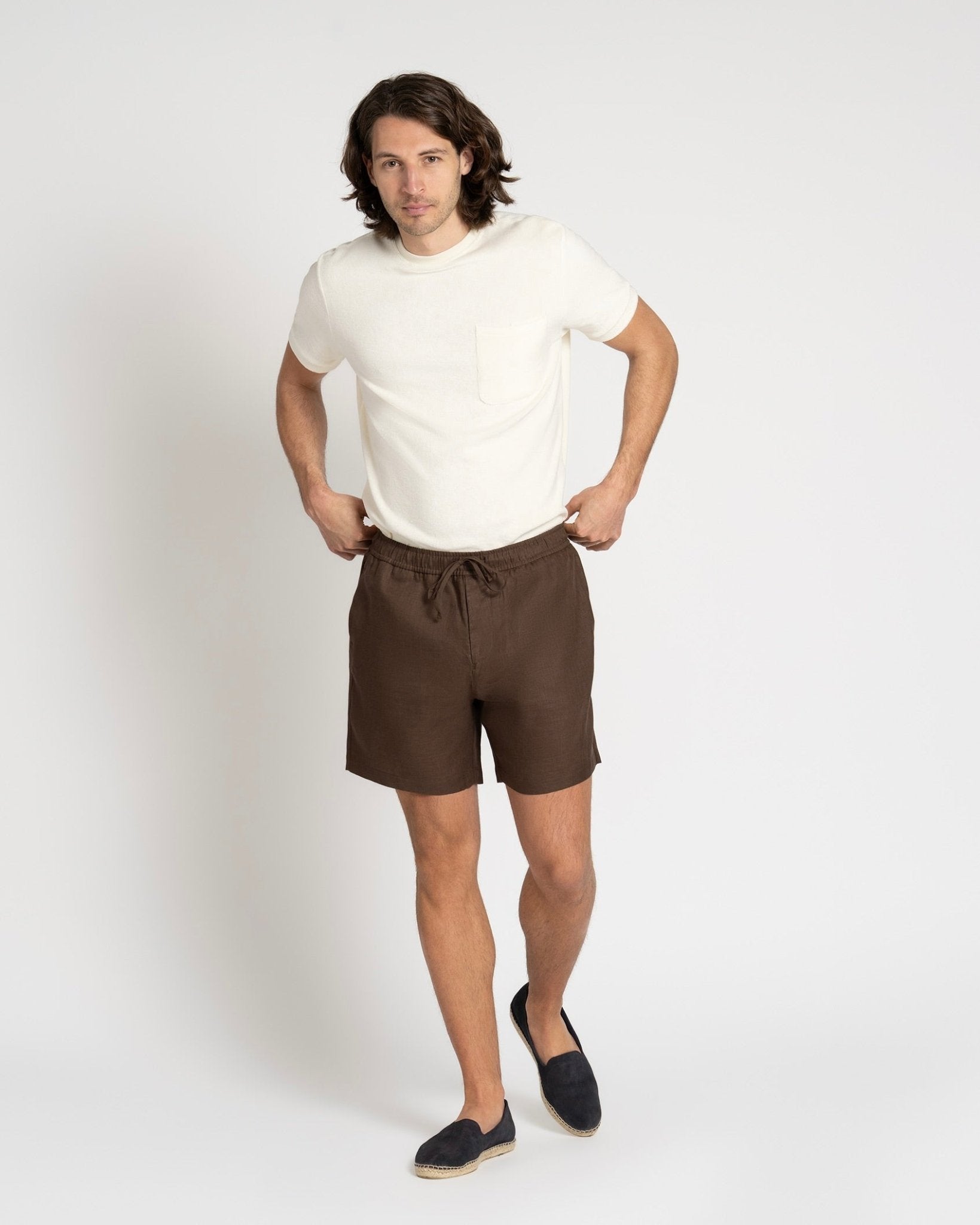 Linen Drawstring Shorts Sandalwood - THE RESORT CO
