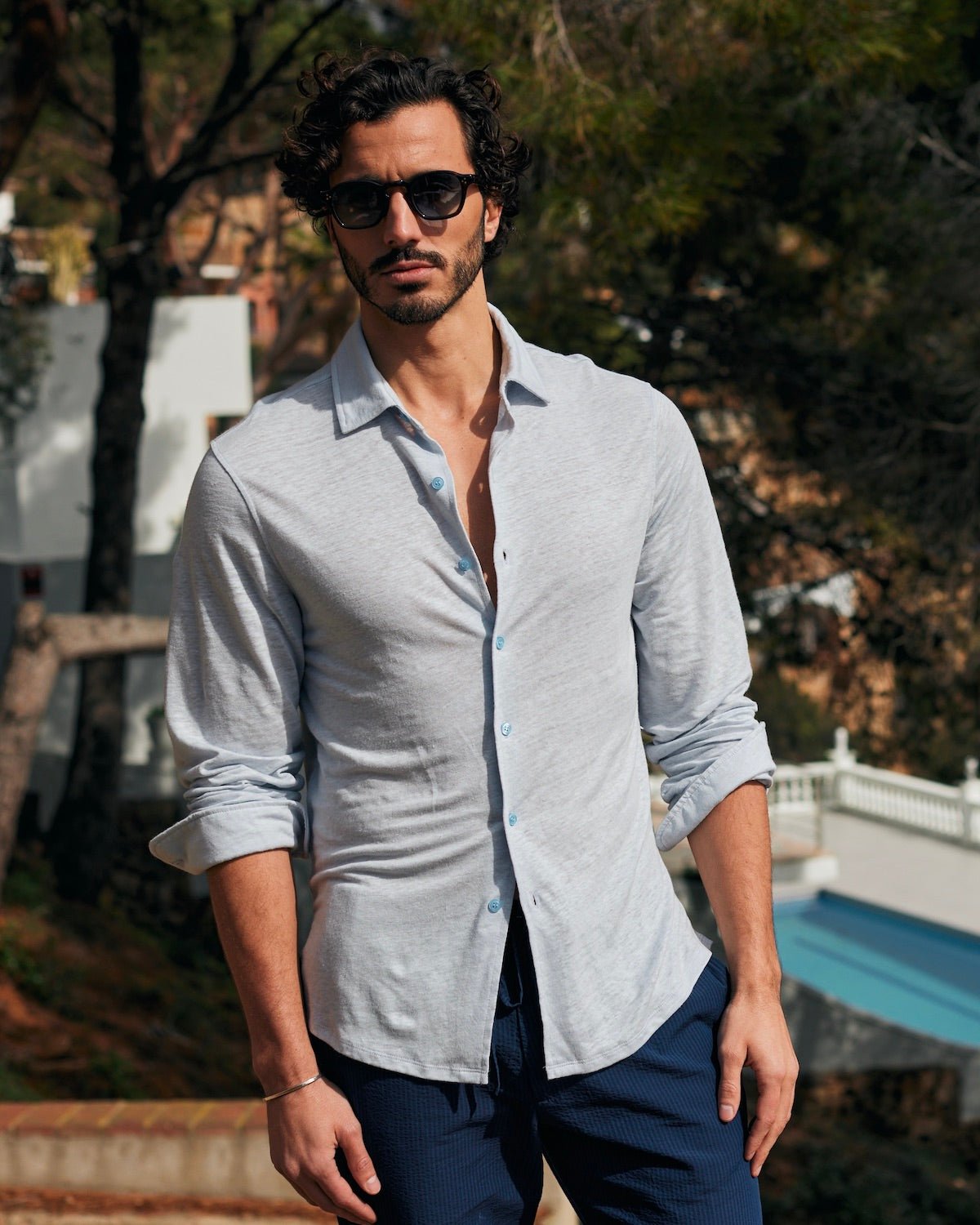 Linen Jersey Shirt Light Blue - THE RESORT CO