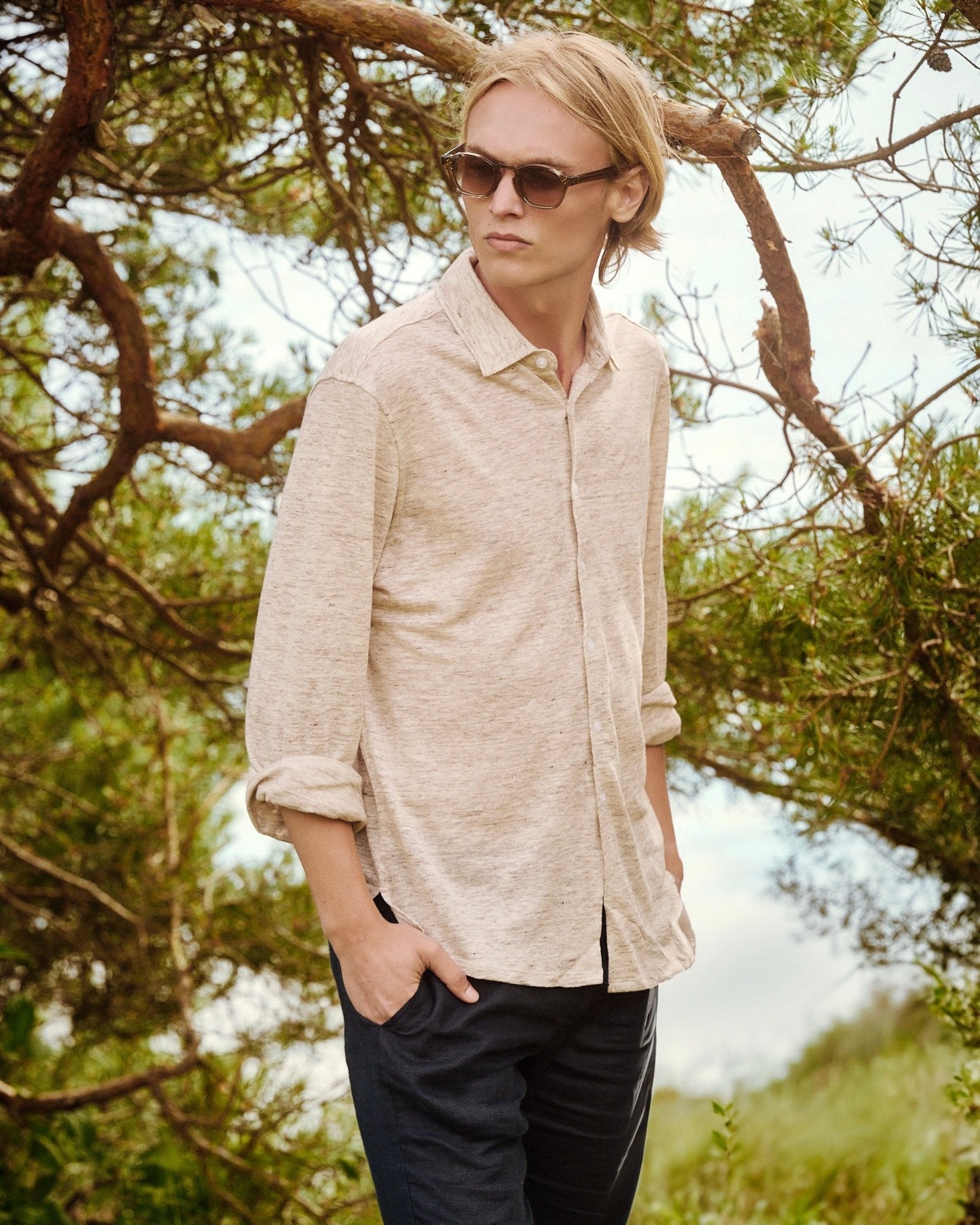 Linen Jersey Shirt Sand Melange - THE RESORT CO