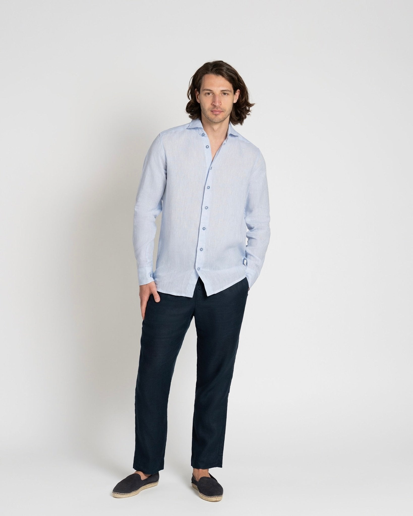 Long - sleeve Linen Shirt Light Blue - THE RESORT CO