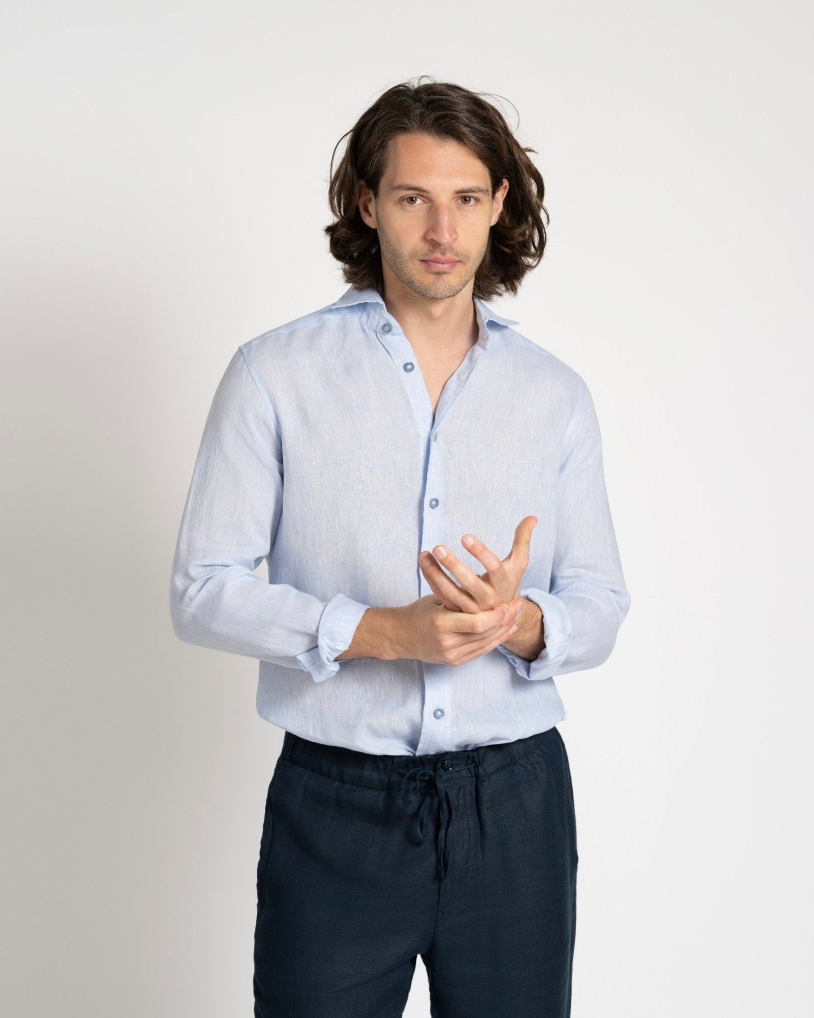 Long - sleeve Linen Shirt Light Blue - THE RESORT CO