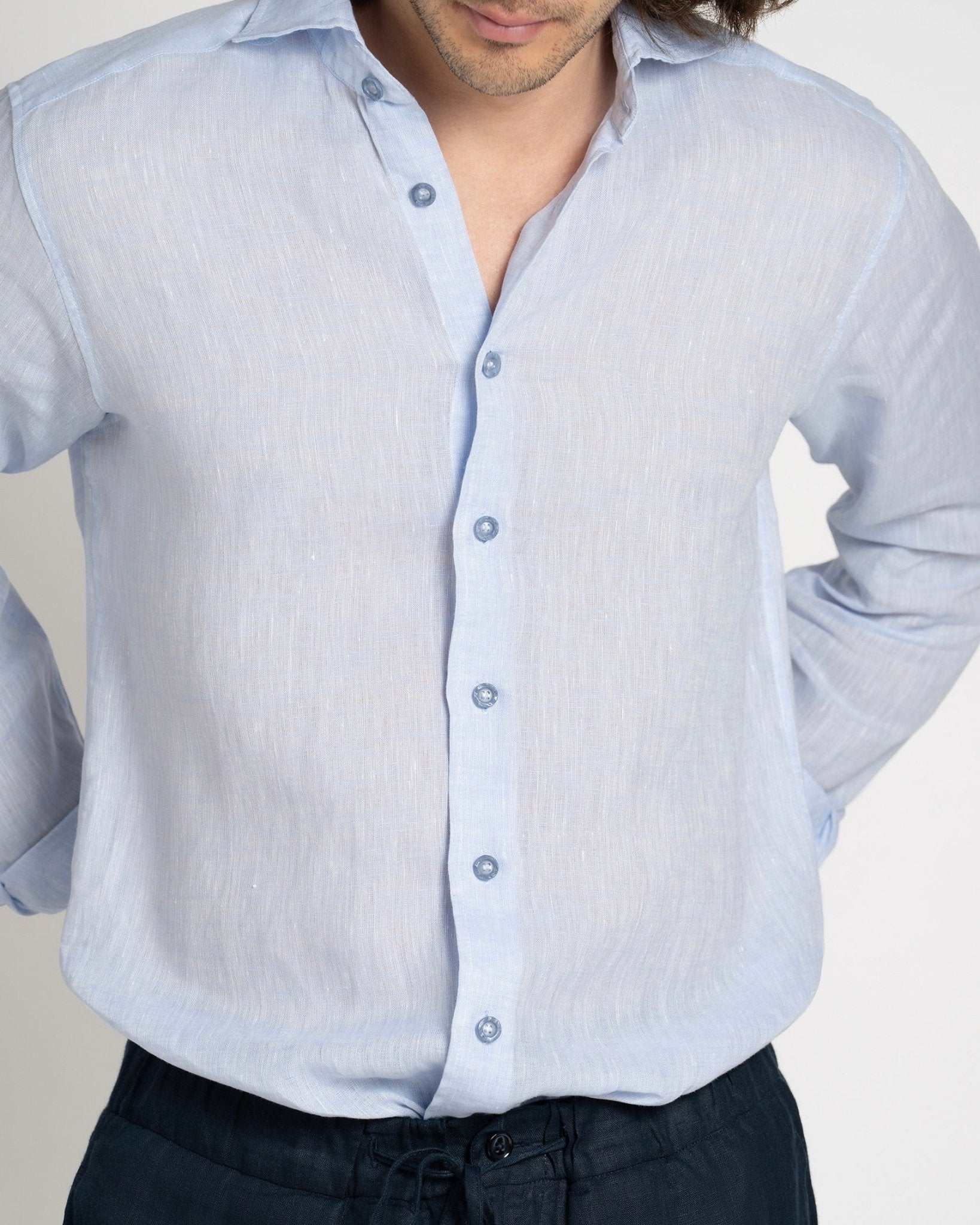 Long - sleeve Linen Shirt Light Blue - THE RESORT CO