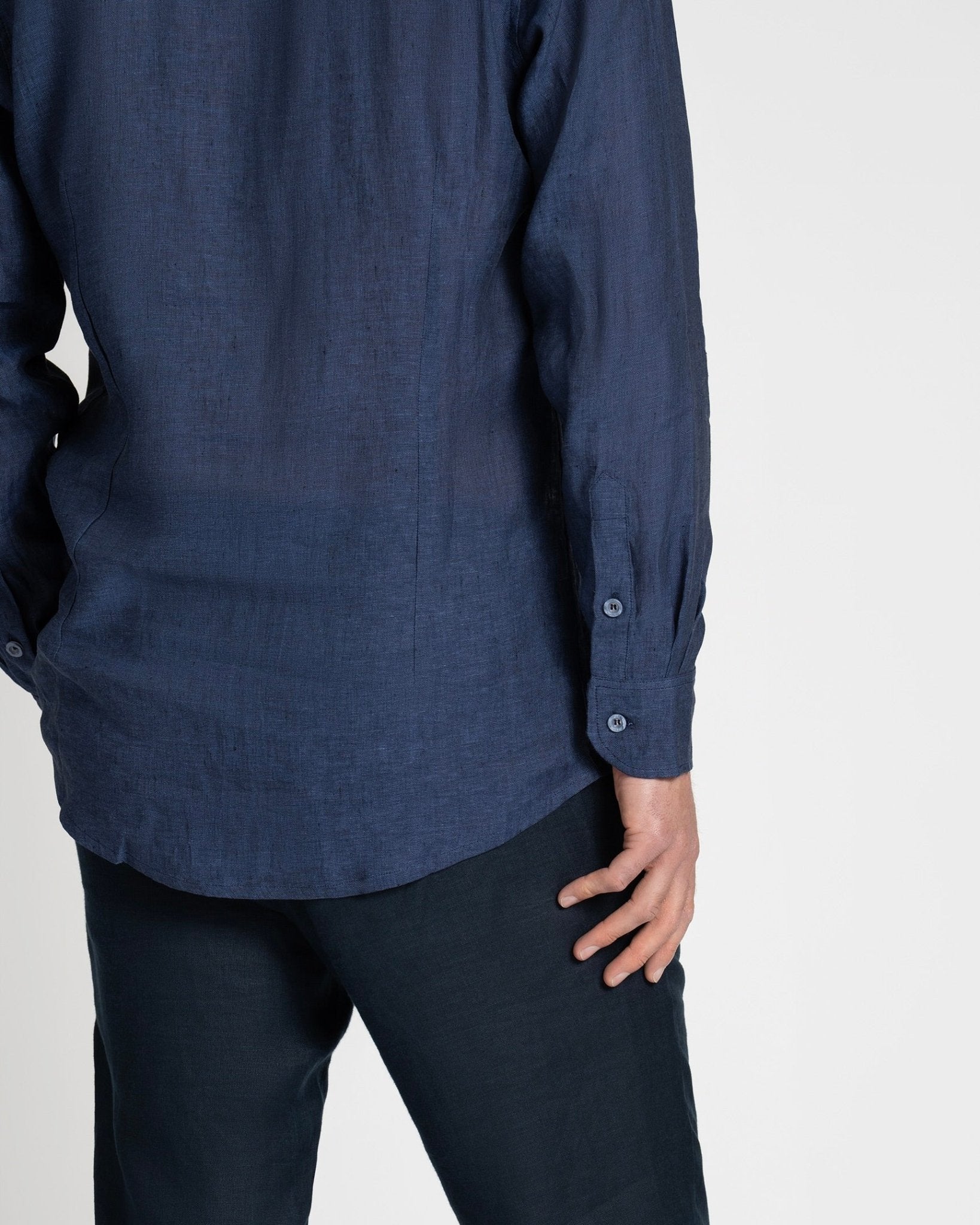 Long - sleeve Linen Shirt Navy - THE RESORT CO