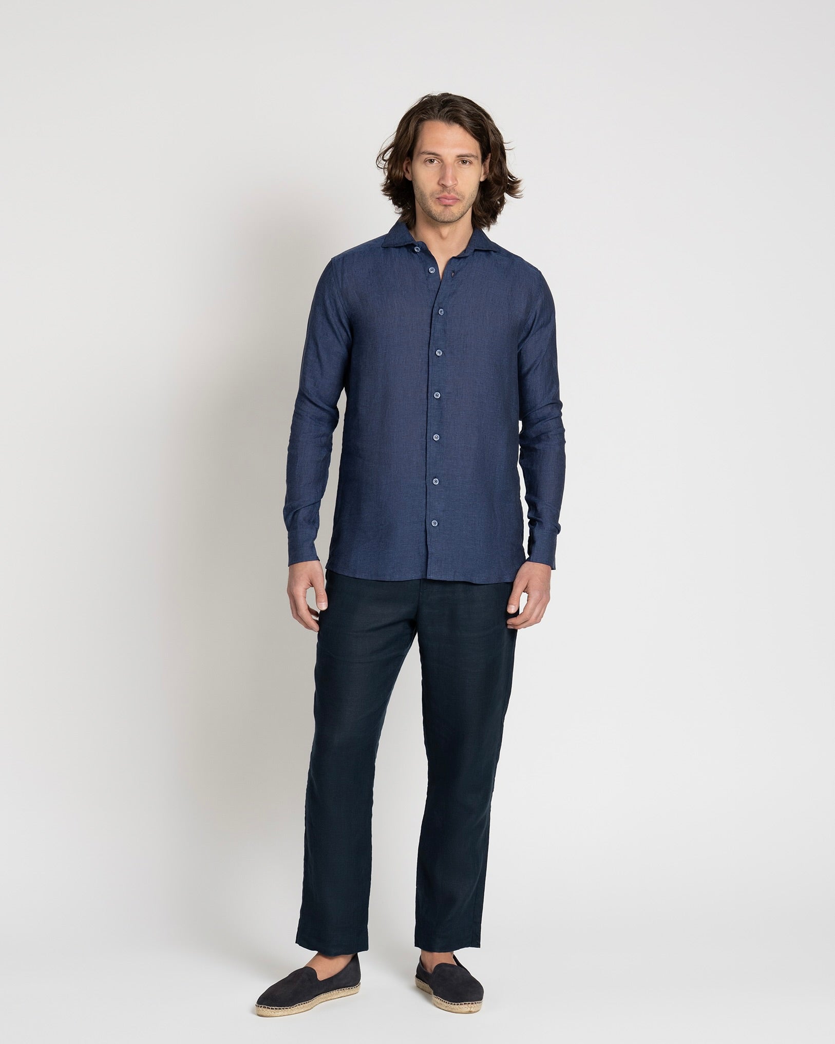 Long - sleeve Linen Shirt Navy - THE RESORT CO