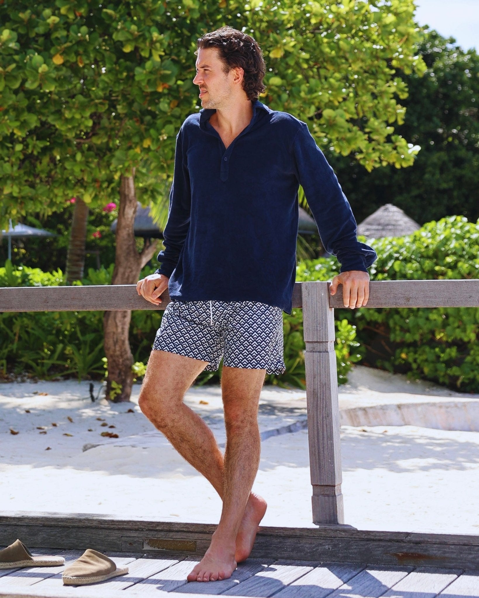 Long - sleeve Terry Polo Navy - THE RESORT CO