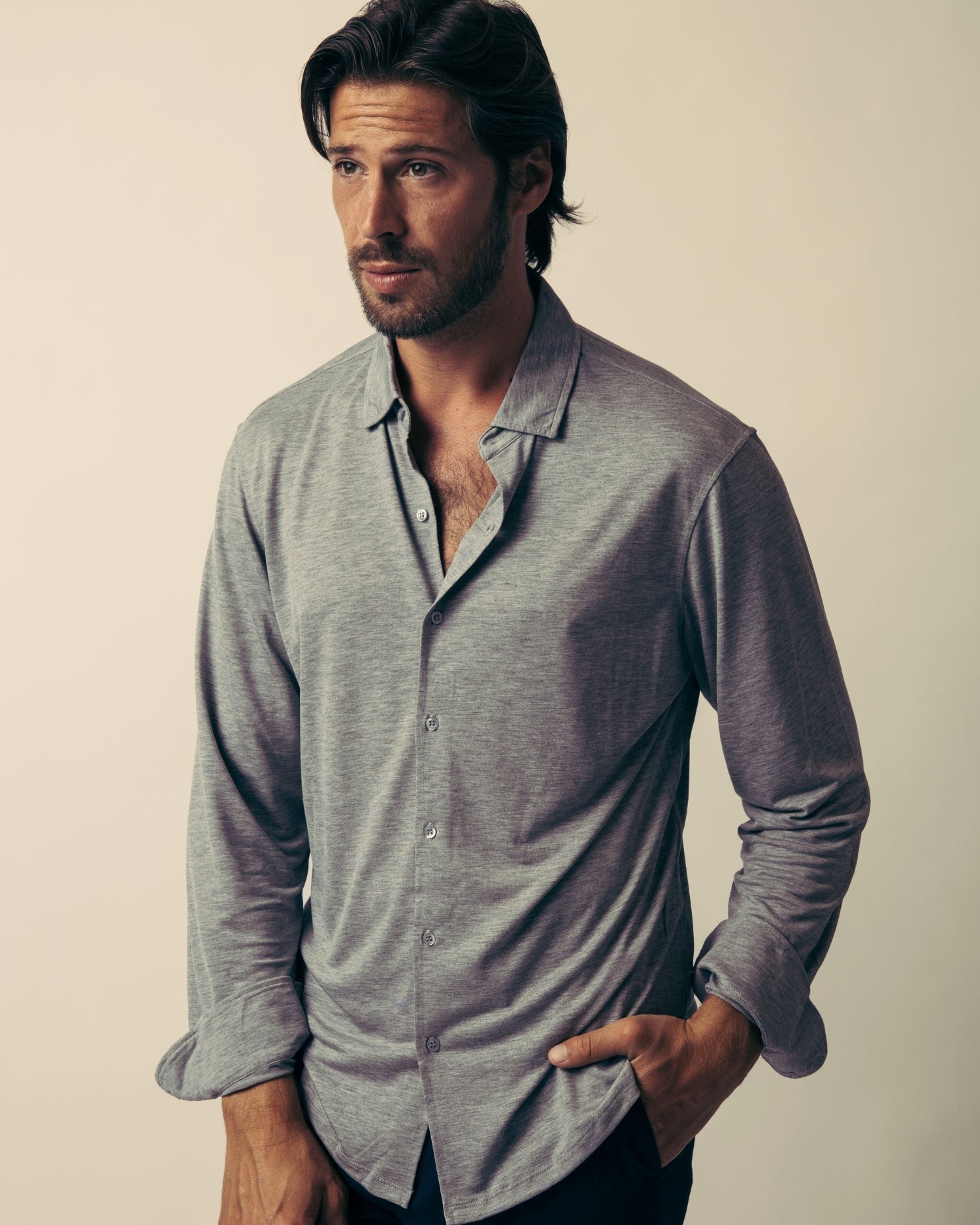 Lyocell Shirt Grey Melange - THE RESORT CO