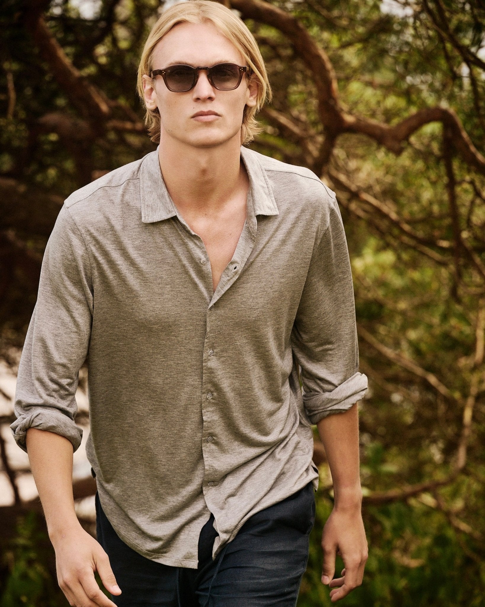 Lyocell Shirt Grey Melange - THE RESORT CO
