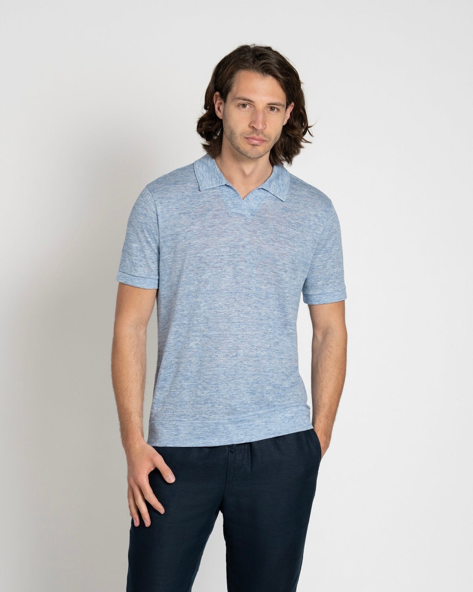 Resort Polo Shirt Light Blue Melange - THE RESORT CO