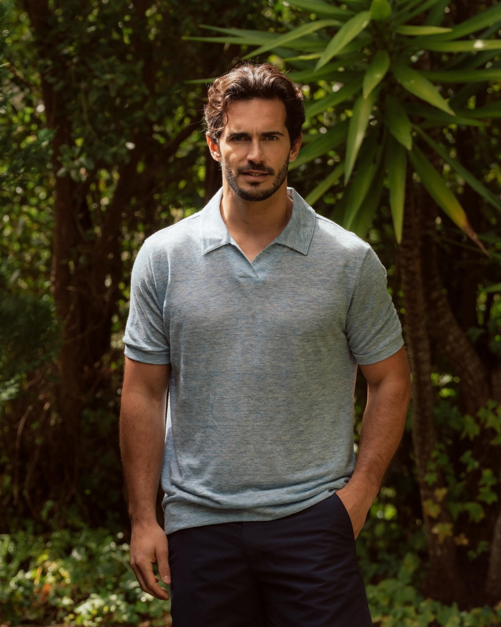 Resort Polo Shirt Light Blue Melange - THE RESORT CO