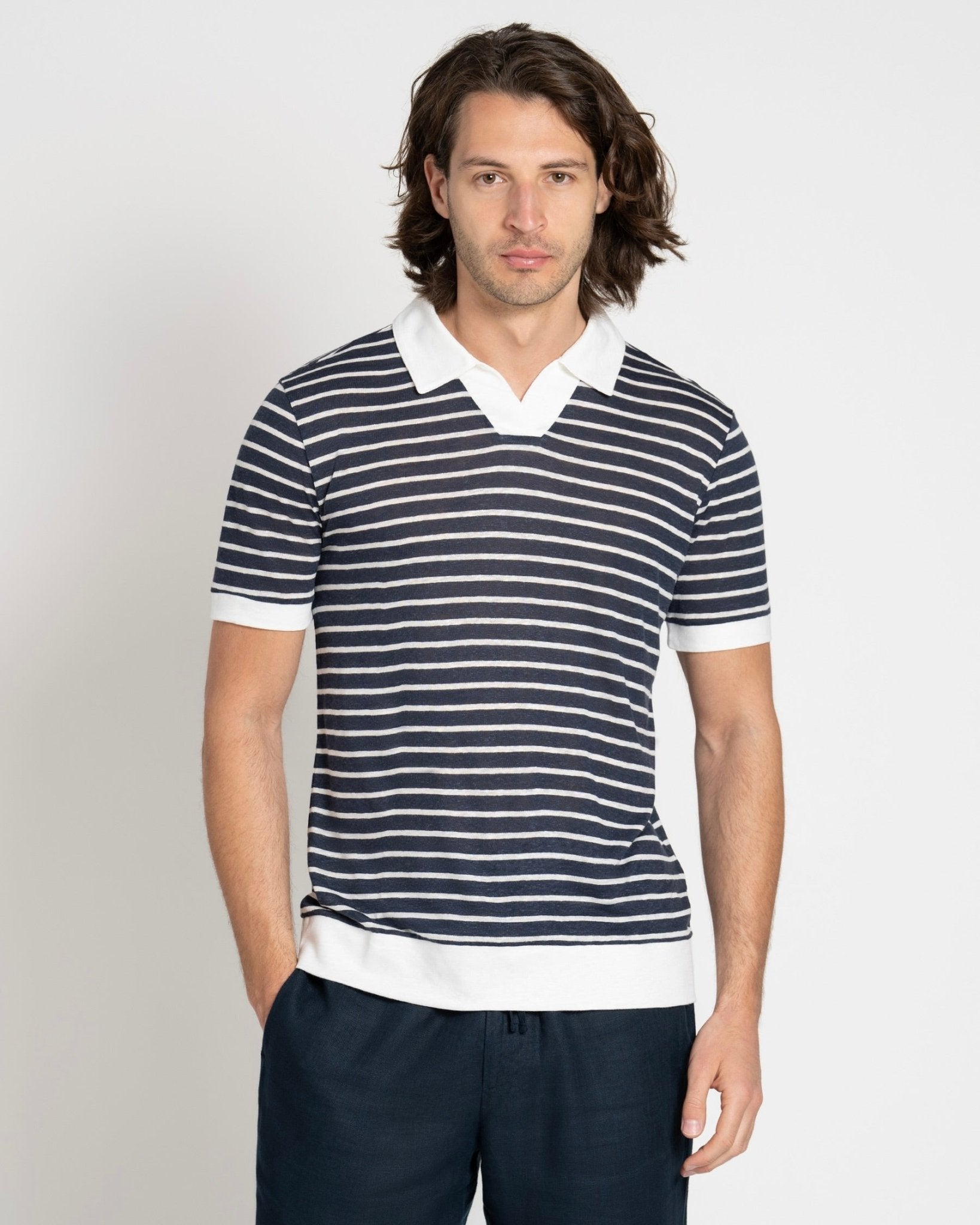 Resort Polo Shirt Navy striped - THE RESORT CO