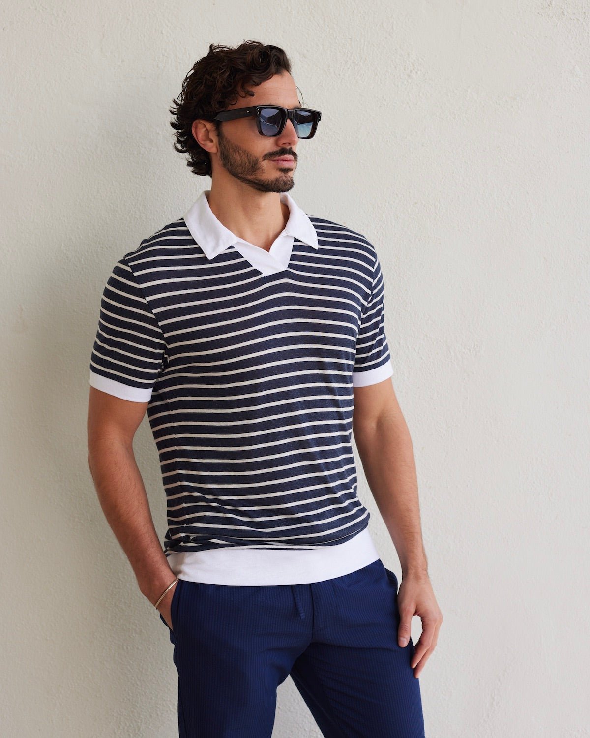 Resort Polo Shirt Navy striped – THE RESORT CO