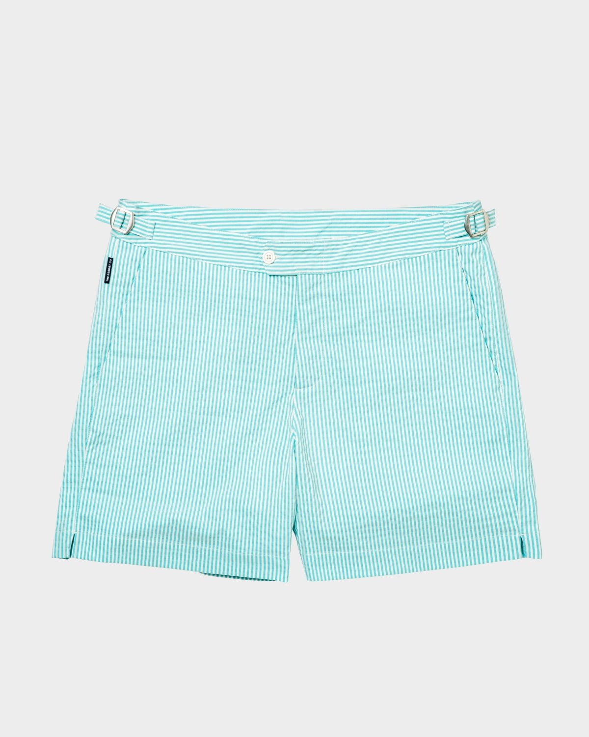 Tailored Swim Shorts Turquoise Seersucker - THE RESORT CO