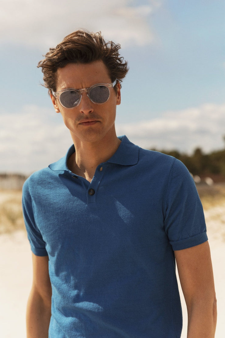 Knitted Polo Shirt Azure - THE RESORT CO