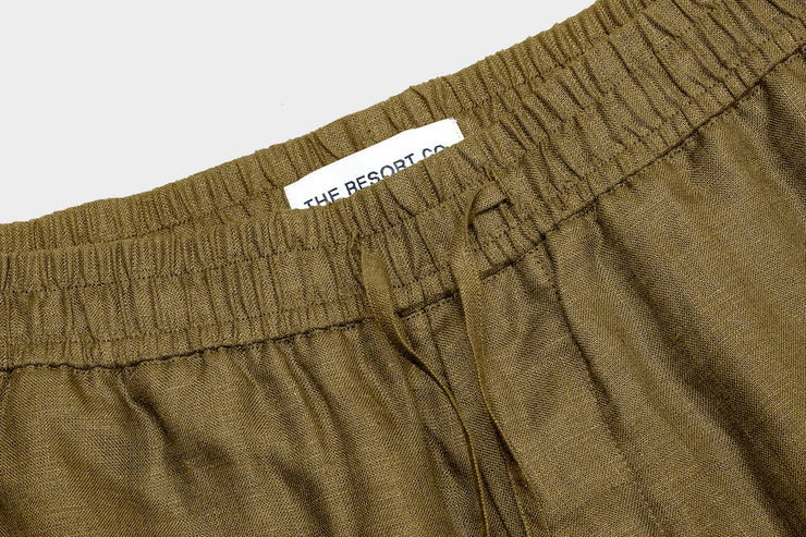 Linen Drawstring Shorts Olive - THE RESORT CO