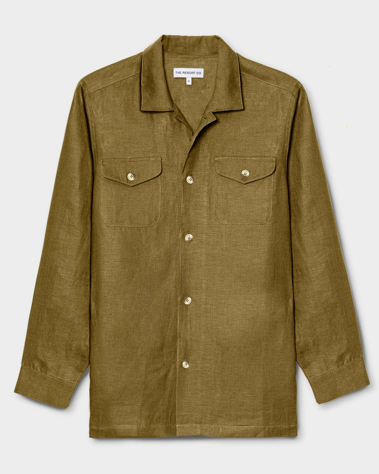 Linen Overshirt Olive - THE RESORT CO