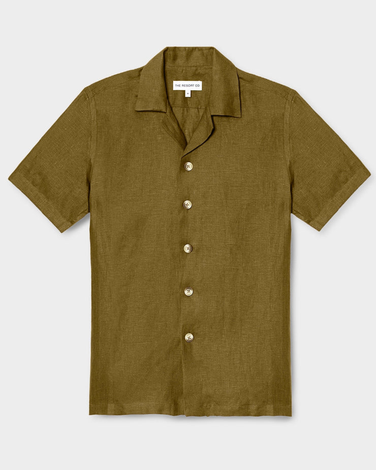 Linen Resort Shirt Olive - THE RESORT CO