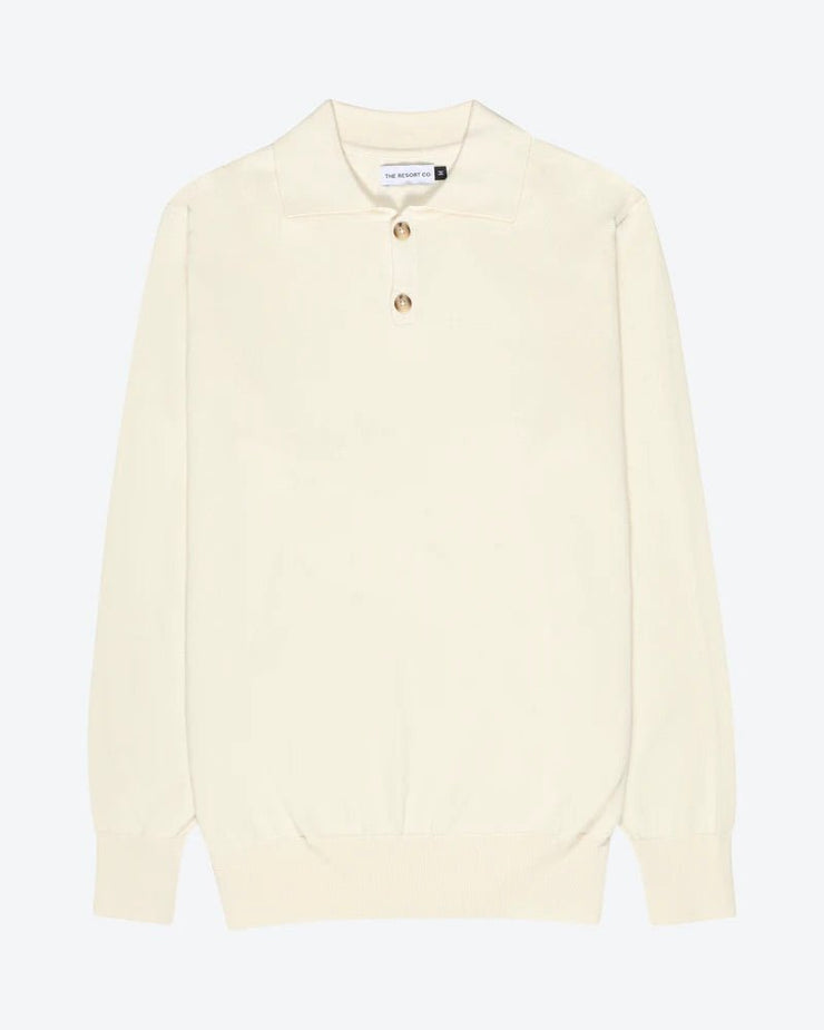 Long-sleeve Knitted Polo Ivory - THE RESORT CO