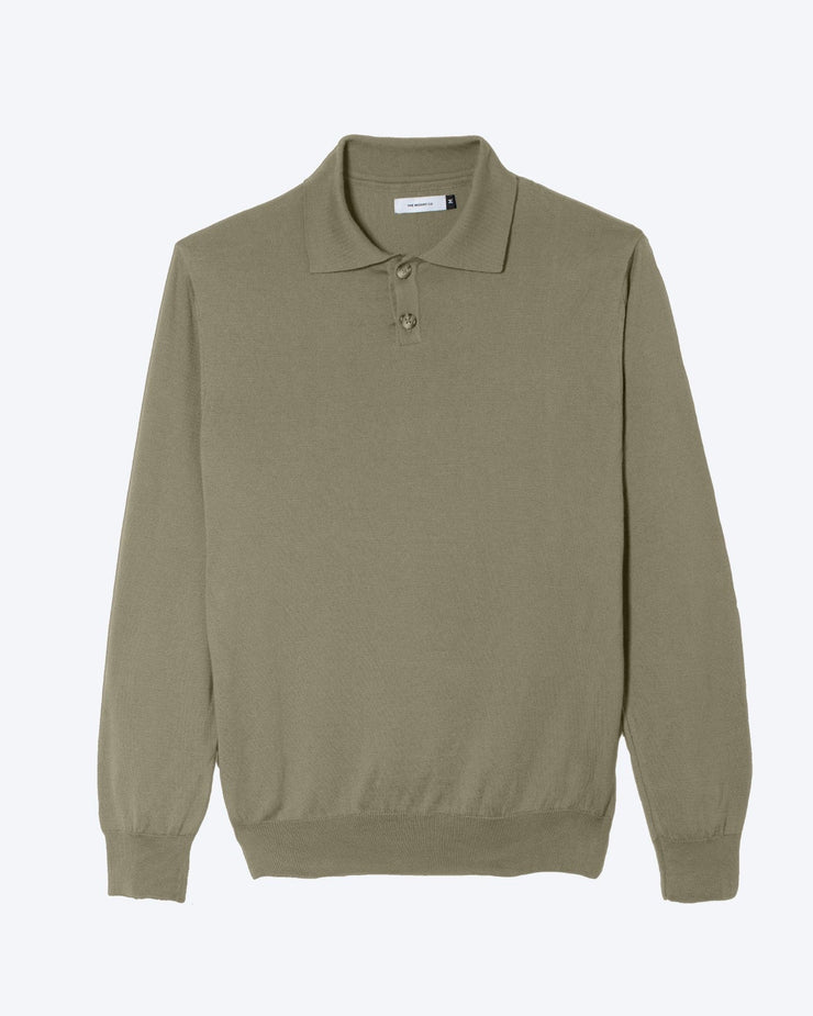 Long-sleeve Knitted Polo Khaki - THE RESORT CO