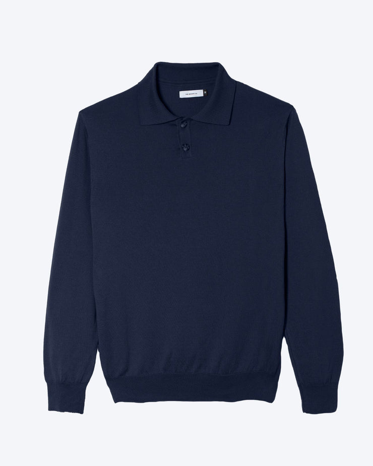 Long-sleeve Knitted Polo Navy - THE RESORT CO