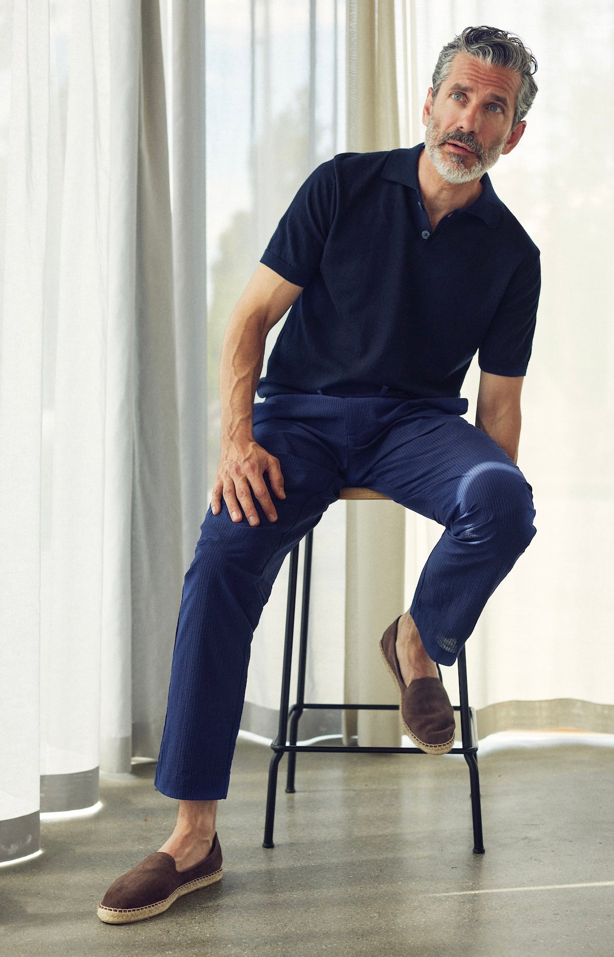 Seersucker Trousers Navy - THE RESORT CO