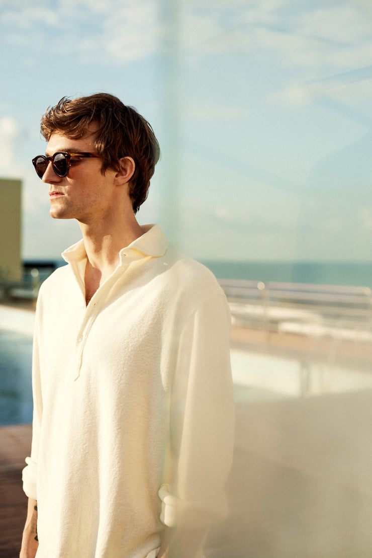 Terry Popover Shirt White - THE RESORT CO